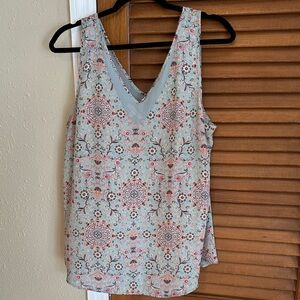 Maurices Light Blue and Pink Patterned Tank Top